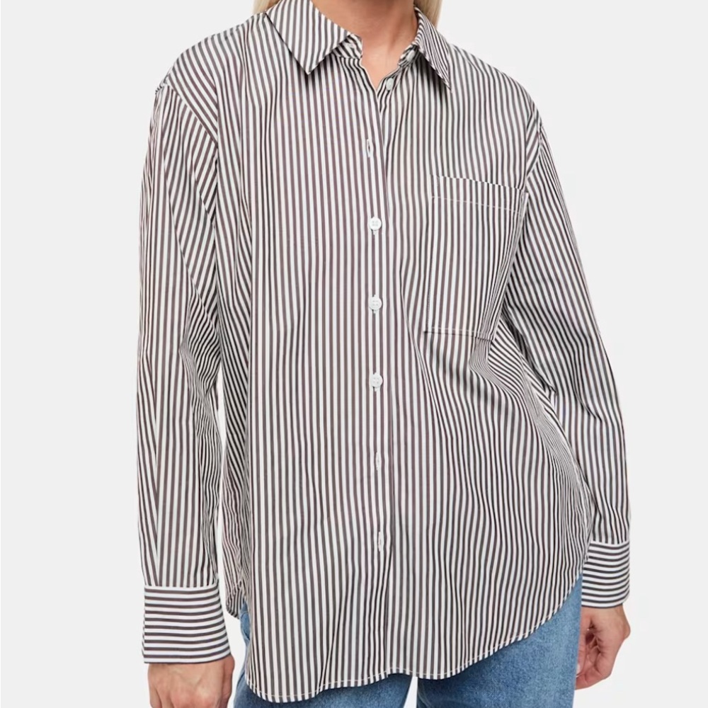 Whistles NWOT Black Petite Stripe Relaxed Fit Shirt Size US 10